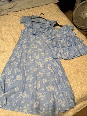 Old Navy Light Blue Floral Ruffle-Trim Dress